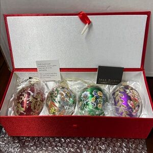 JOAN Rivers Set of 4 Handcrafted Jeweled Glass Egg  Ornaments in Box